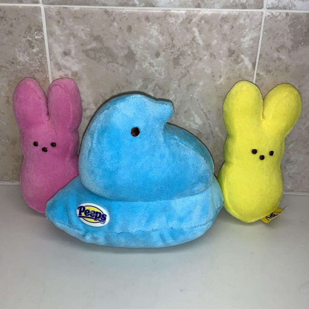 Peeps Plush Stuffed Animals Set -Blue, Pink, Yellow For Spring and Easter Basket